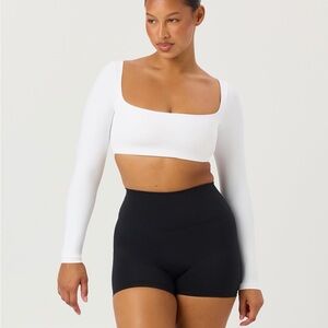 Crop Shop Boutique White Long Sleeve Scoop Crop Top